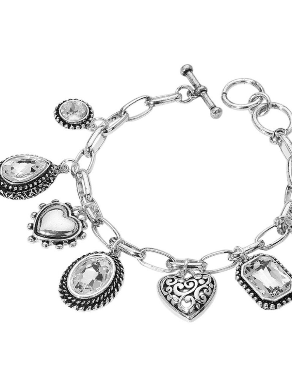 Crystal Metal Heart Charm Silver Plated Toggle Bracelet & Necklace BUNDLE DEAL - Picture 4 of 4